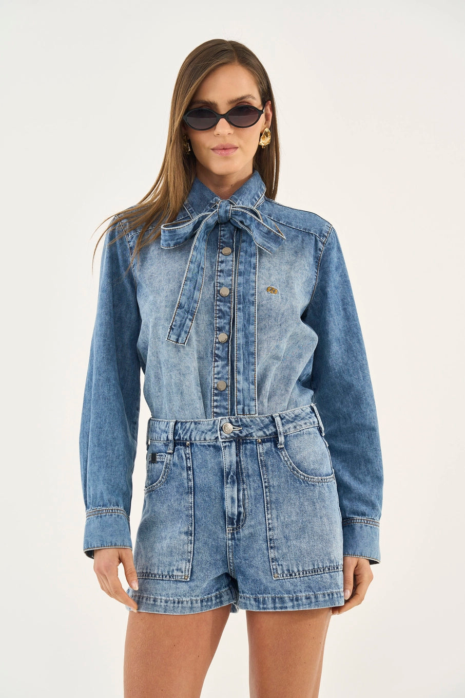 Camisa Jeans Comfort Com Faixa Para Amarrar Colcci