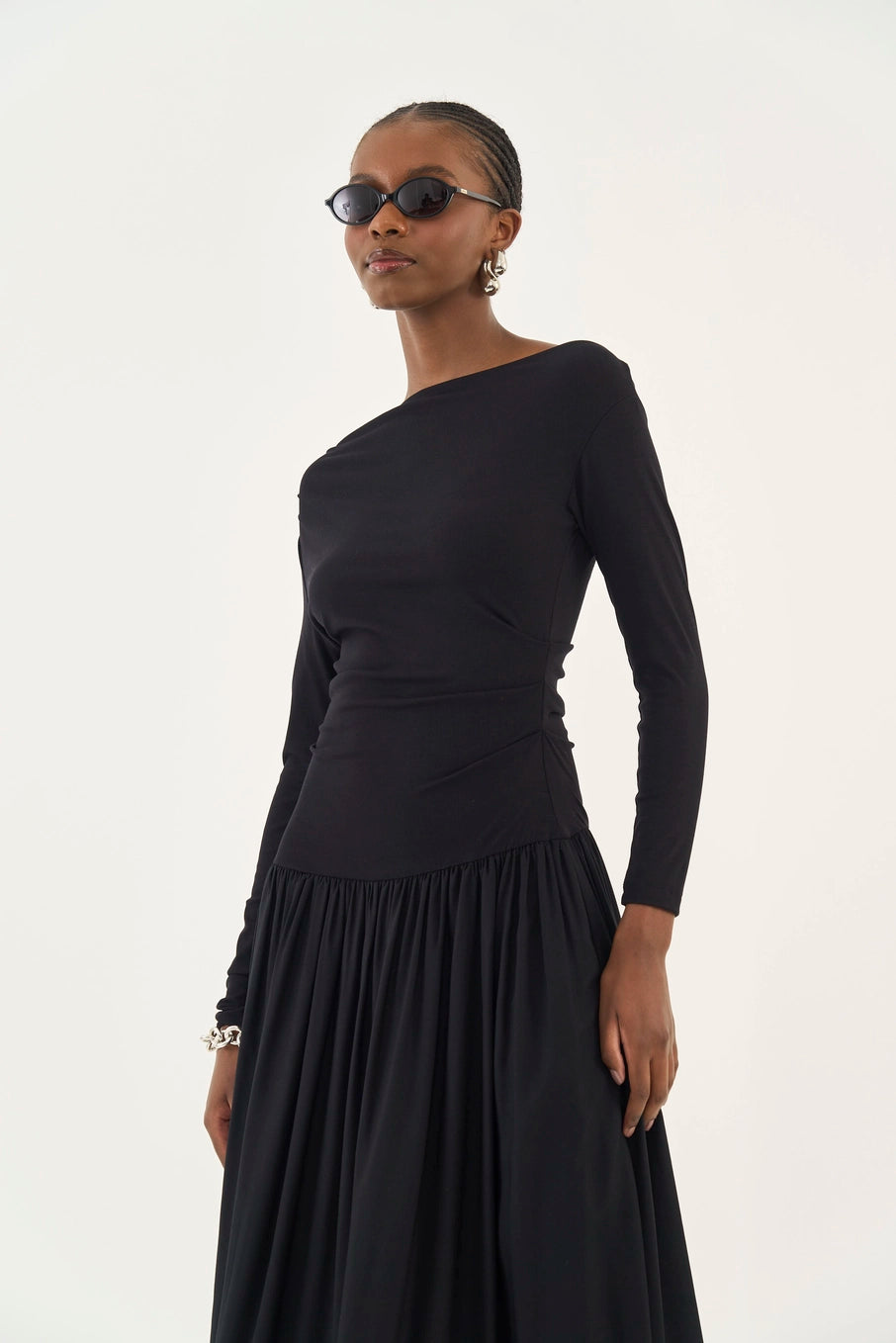 Vestido Slim Com Franzido Manga Longa Colcci