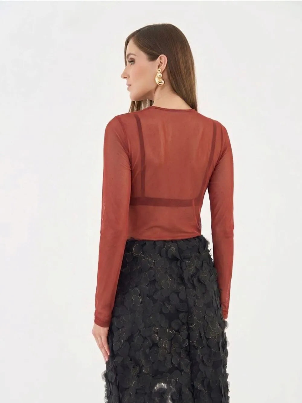 Blusa Slim Manga Longa Em Tule Colcci