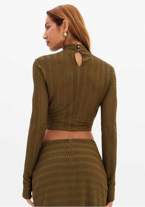 Blusa Cropped Malha Texturizada Lança Perfume
