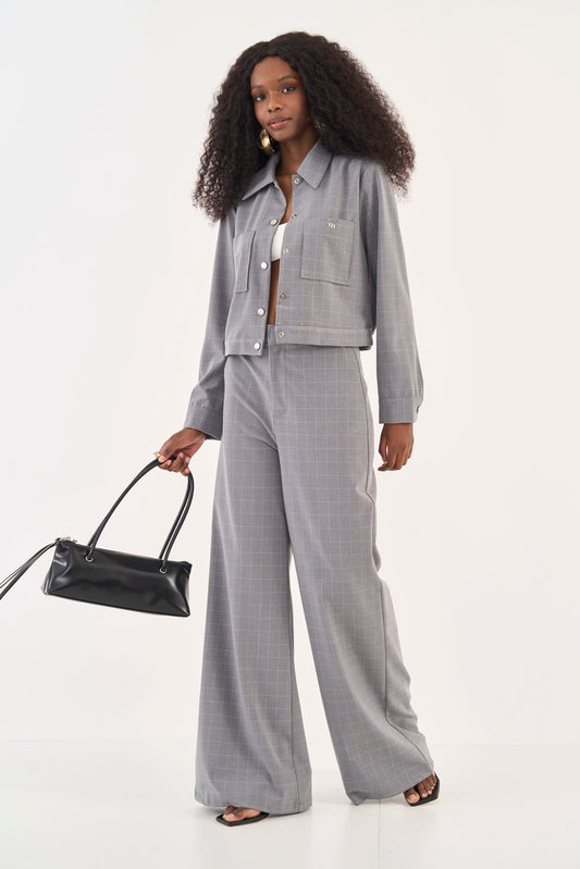Calça Wide Leg Xadrex Joana Colcci