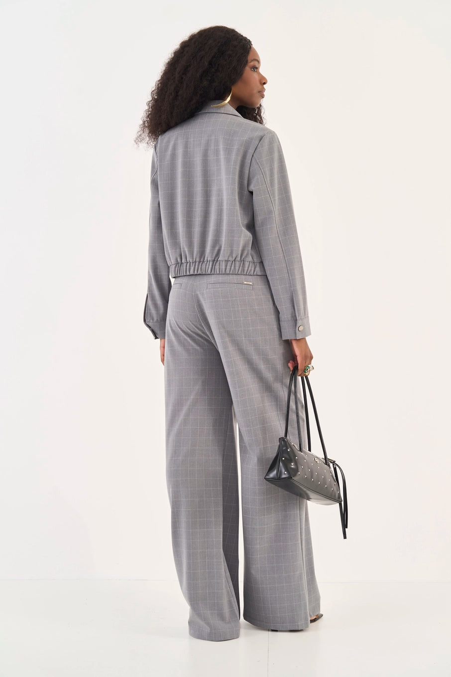 Calça Wide Leg Xadrex Joana Colcci