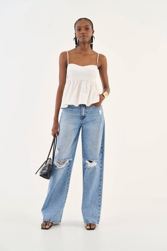 Calça Jeans Juliette Wide Leg Com Logo Colcci
