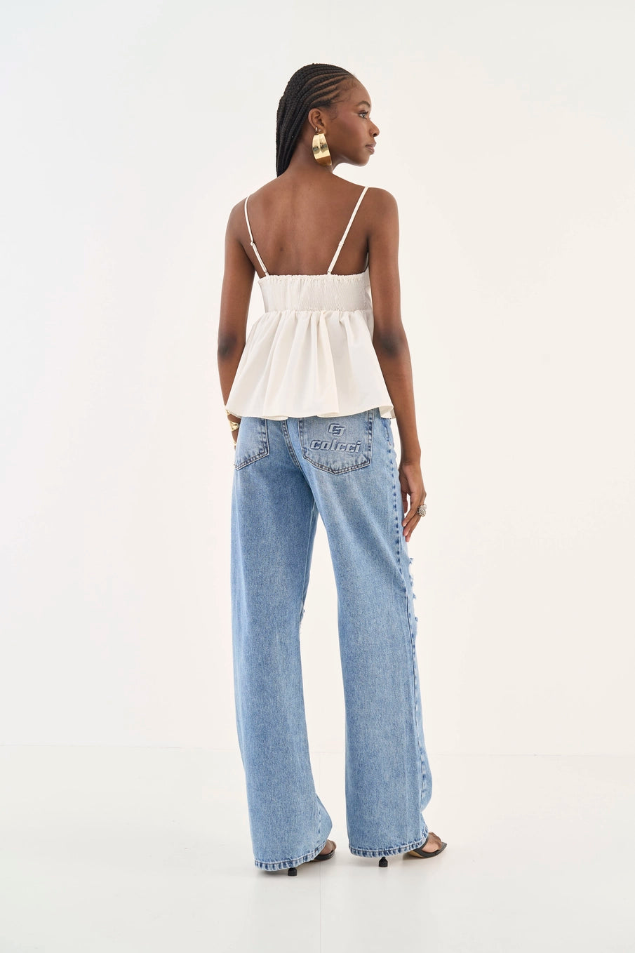 Calça Jeans Juliette Wide Leg Com Logo Colcci