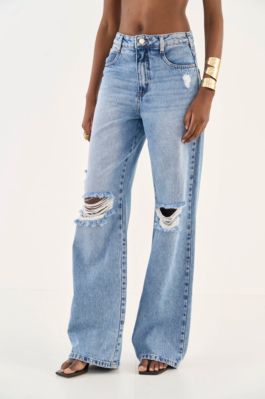 Calça Jeans Juliette Wide Leg Com Logo Colcci