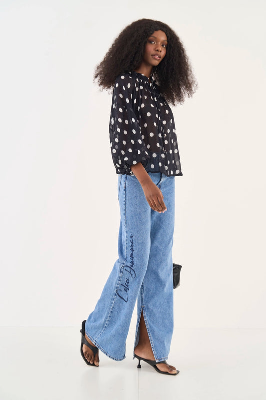 Calça Jeans Juliette Wide Leg Com Bordado Colcci