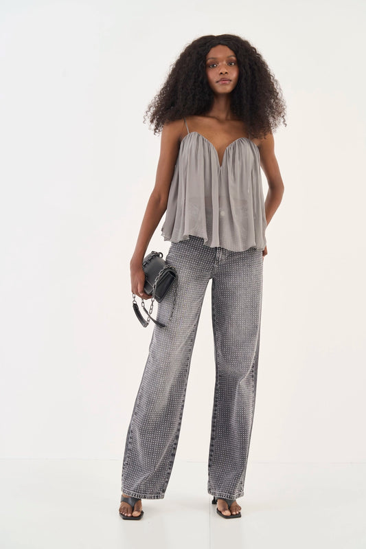 Calça Jeans Wide Leg Juliette Com Aplicação Colcci