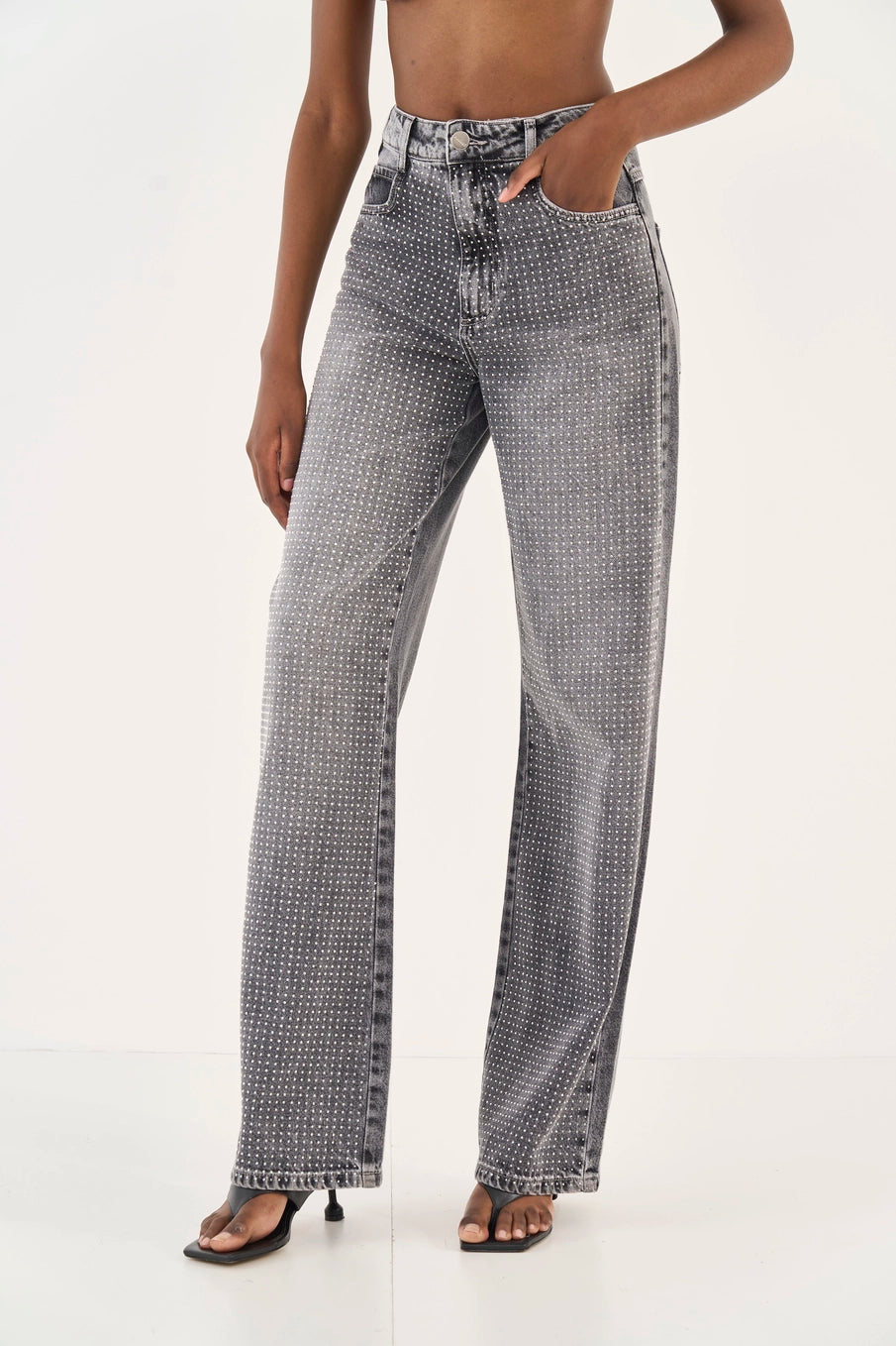Calça Jeans Wide Leg Juliette Com Aplicação Colcci