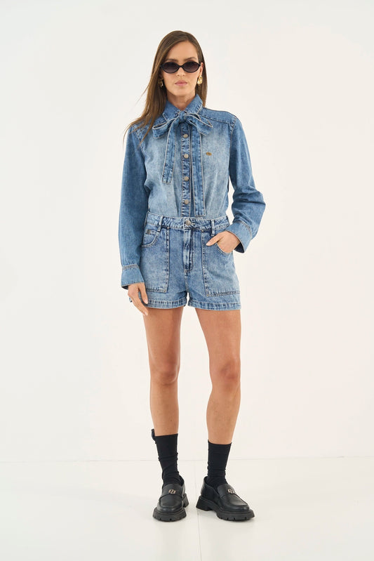 Camisa Jeans Comfort Com Faixa Para Amarrar Colcci