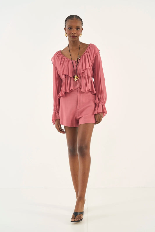 Blusa Fluida Com Folhos Colcci