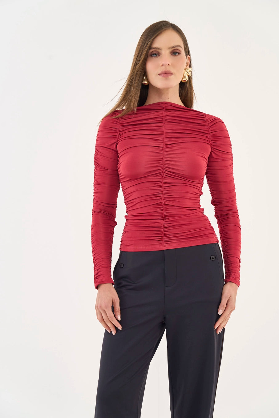 Blusa Slim Manga Longa Franzida Colcci