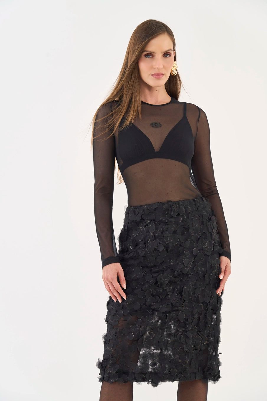 Blusa Slim Manga Longa Em Tule Colcci