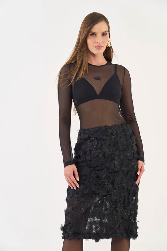 Blusa Slim Manga Longa Em Tule Colcci