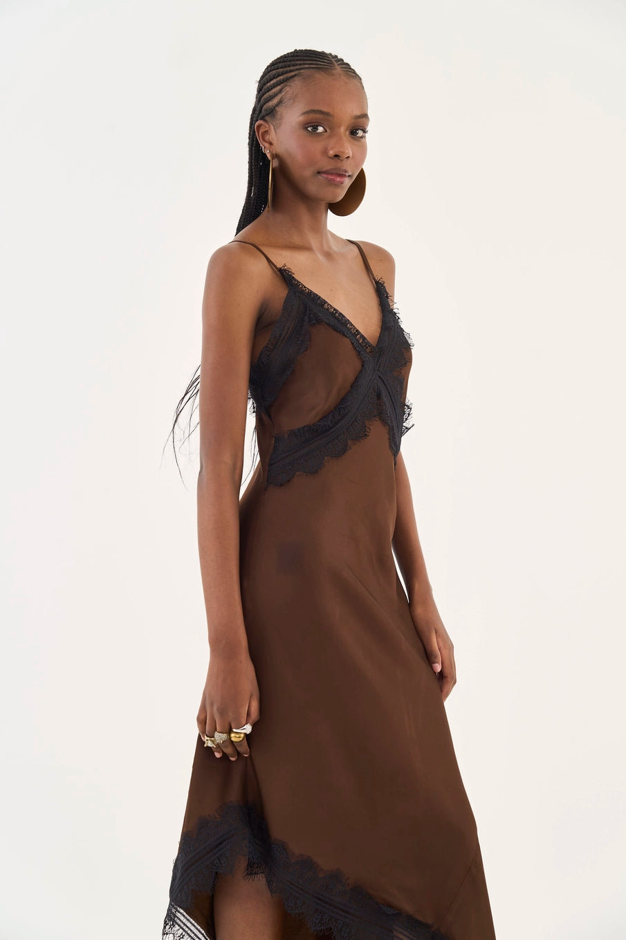 Vestido Midi Acetinado Com Renda Colcci