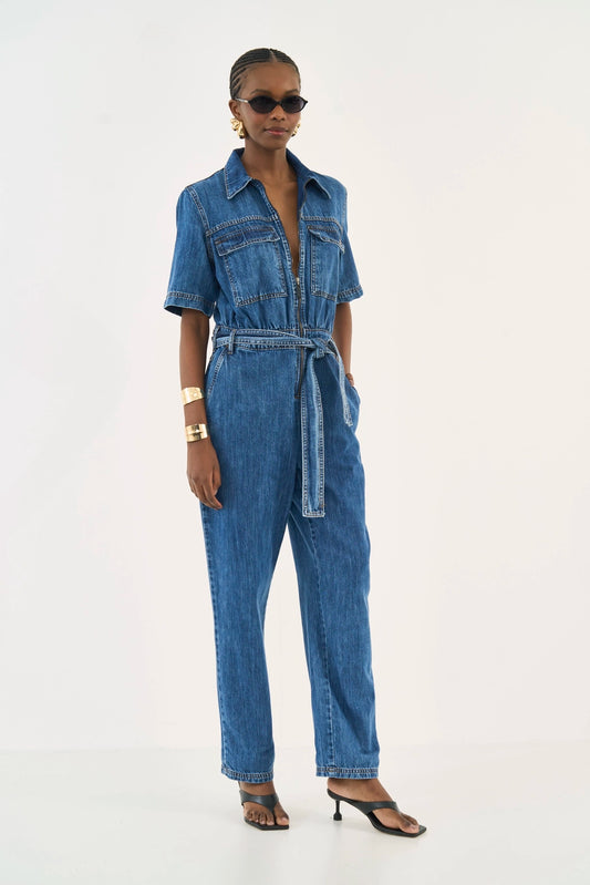 Macacão Jeans Com Faixa Colcci