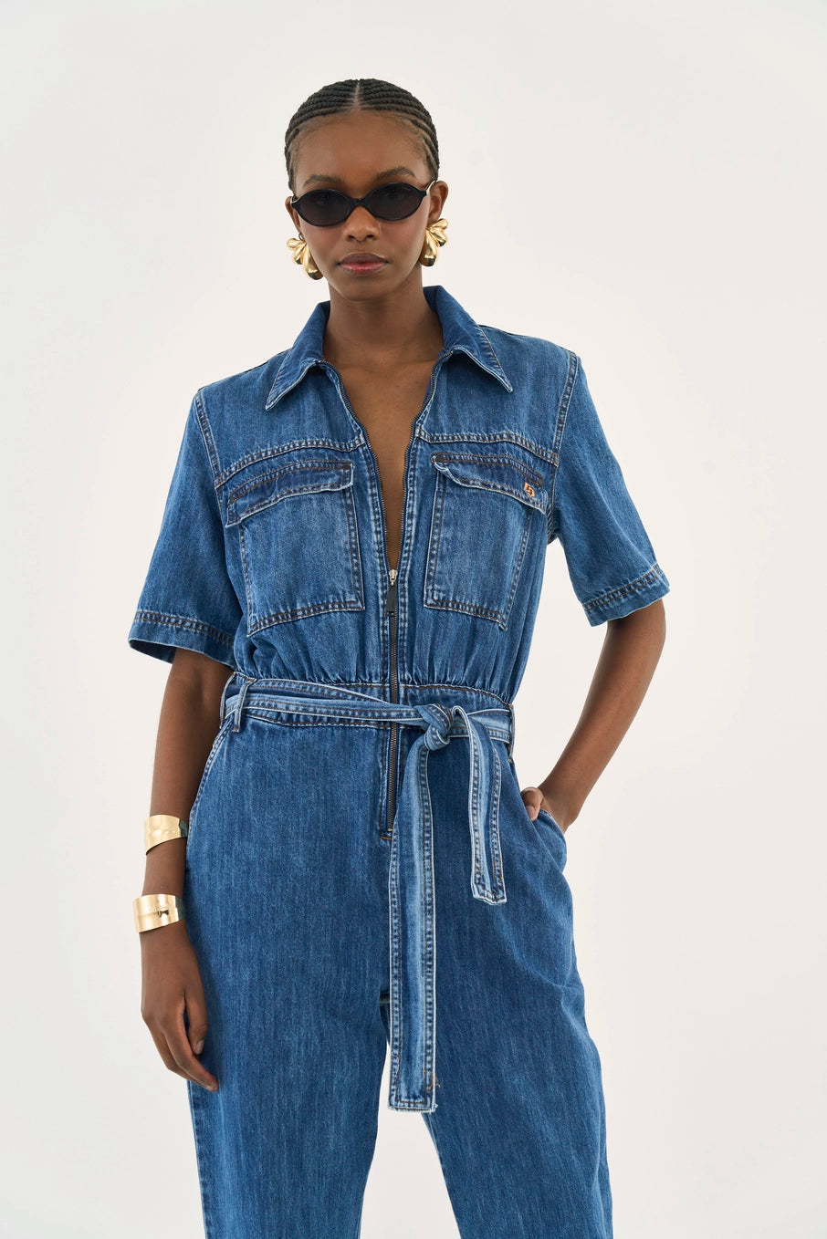 Macacão Jeans Com Faixa Colcci