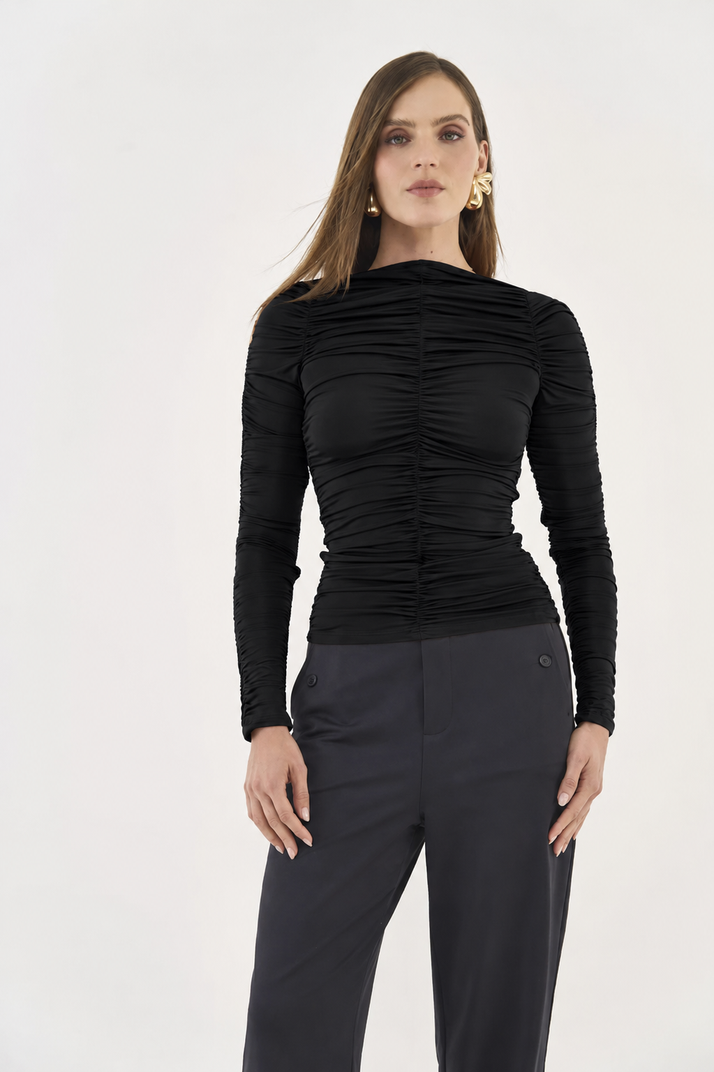 Blusa Slim Manga Longa Franzida Colcci