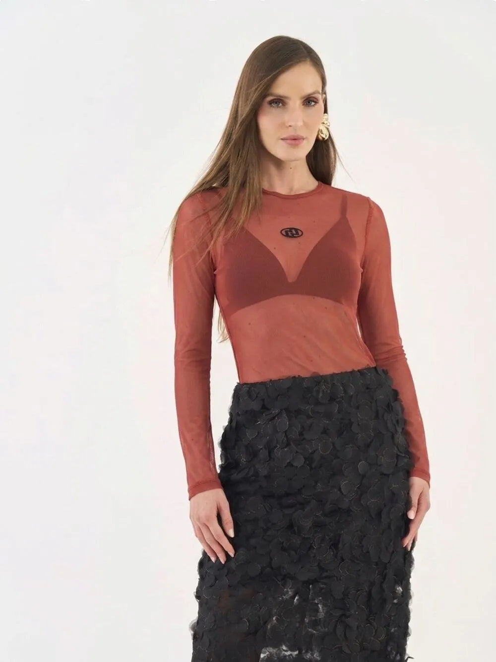 Blusa Slim Manga Longa Em Tule Colcci