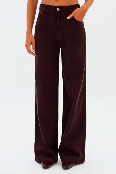 Calça Sarja Wide Leg Cintura Média Lança Perfume