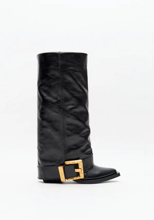 Bota Couro Fold Over com Fivela Lança Perfume