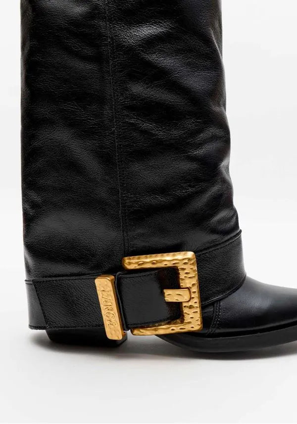 Bota Couro Fold Over com Fivela Lança Perfume