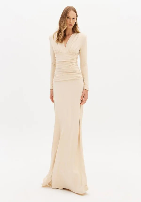 Vestido Manga Longa com Franzidos Lança Perfume