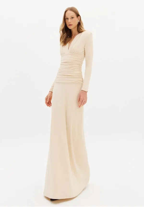 Vestido Manga Longa com Franzidos Lança Perfume