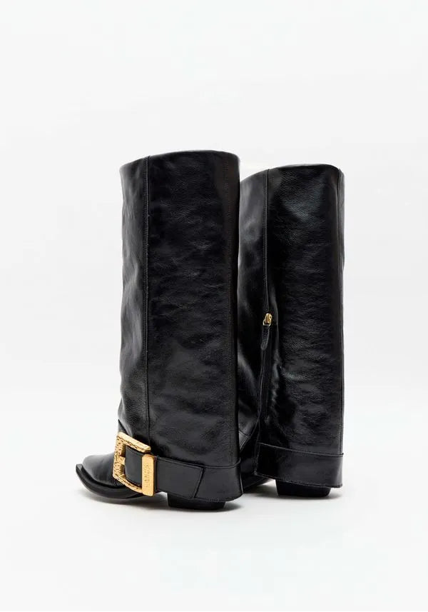 Bota Couro Fold Over com Fivela Lança Perfume