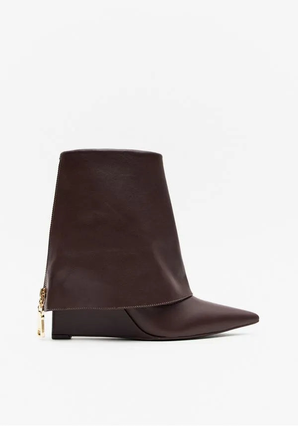 Bota Cano Médio Fold Over Couro Lança Perfume