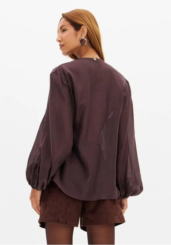 Blusa Com Folhos de Linho Lança Perfume
