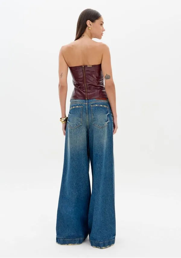 Calça Jeans Pantalona Com Botões Lança Perfume