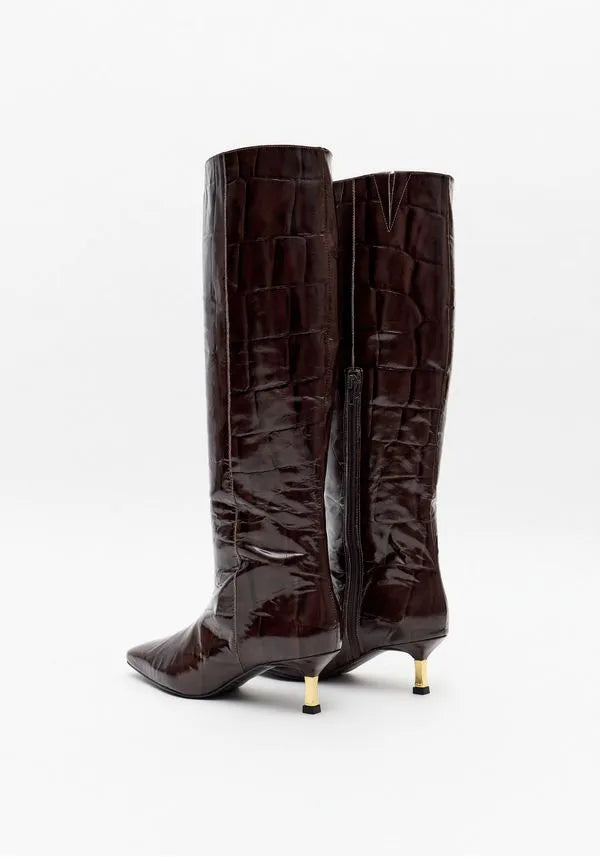 Bota Cano Longo Couro Croco Lança Perfume
