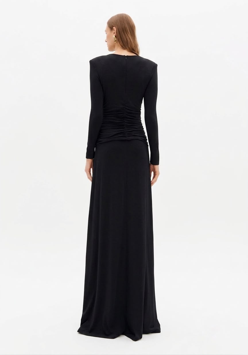 Vestido Manga Longa com Franzidos Lança Perfume